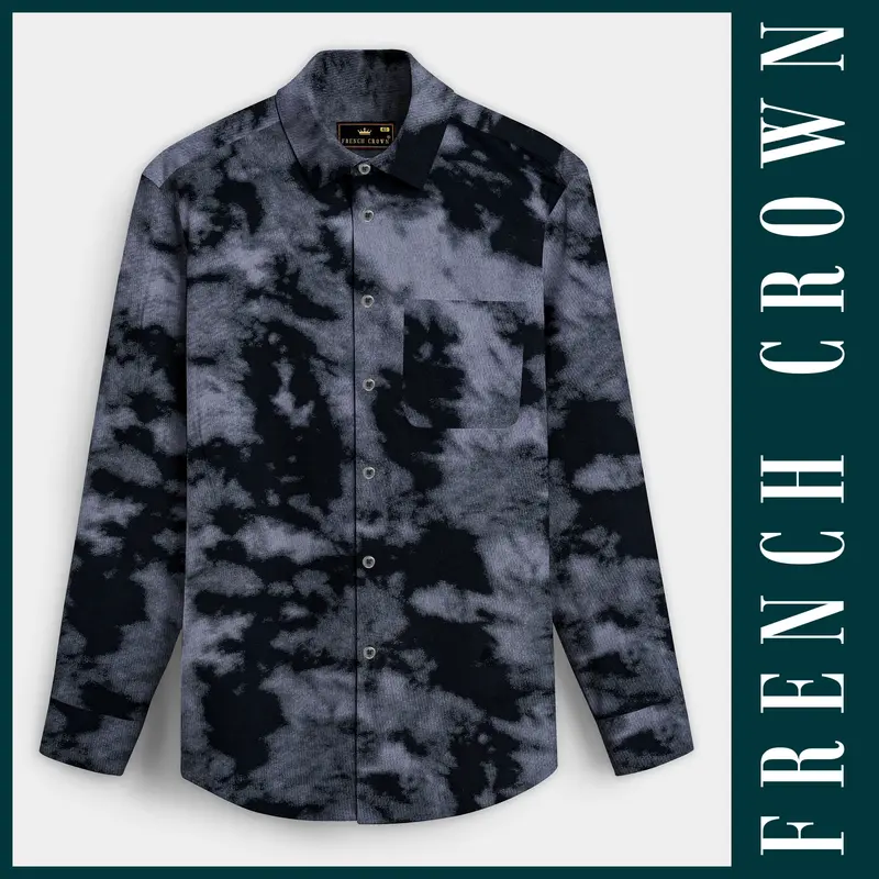 Obsidian Mist-Venus Gray And Mako Black Tie-Dye Printed Super Soft Premium Tencel Shirt 1