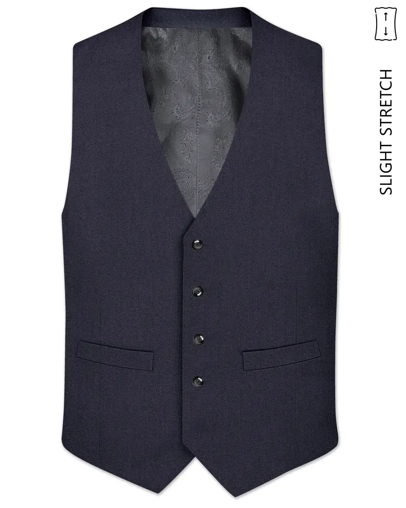 Obsidian-Paynes Gray Diamond Textured Wool Rich Slight Stretch Waistcoat 1