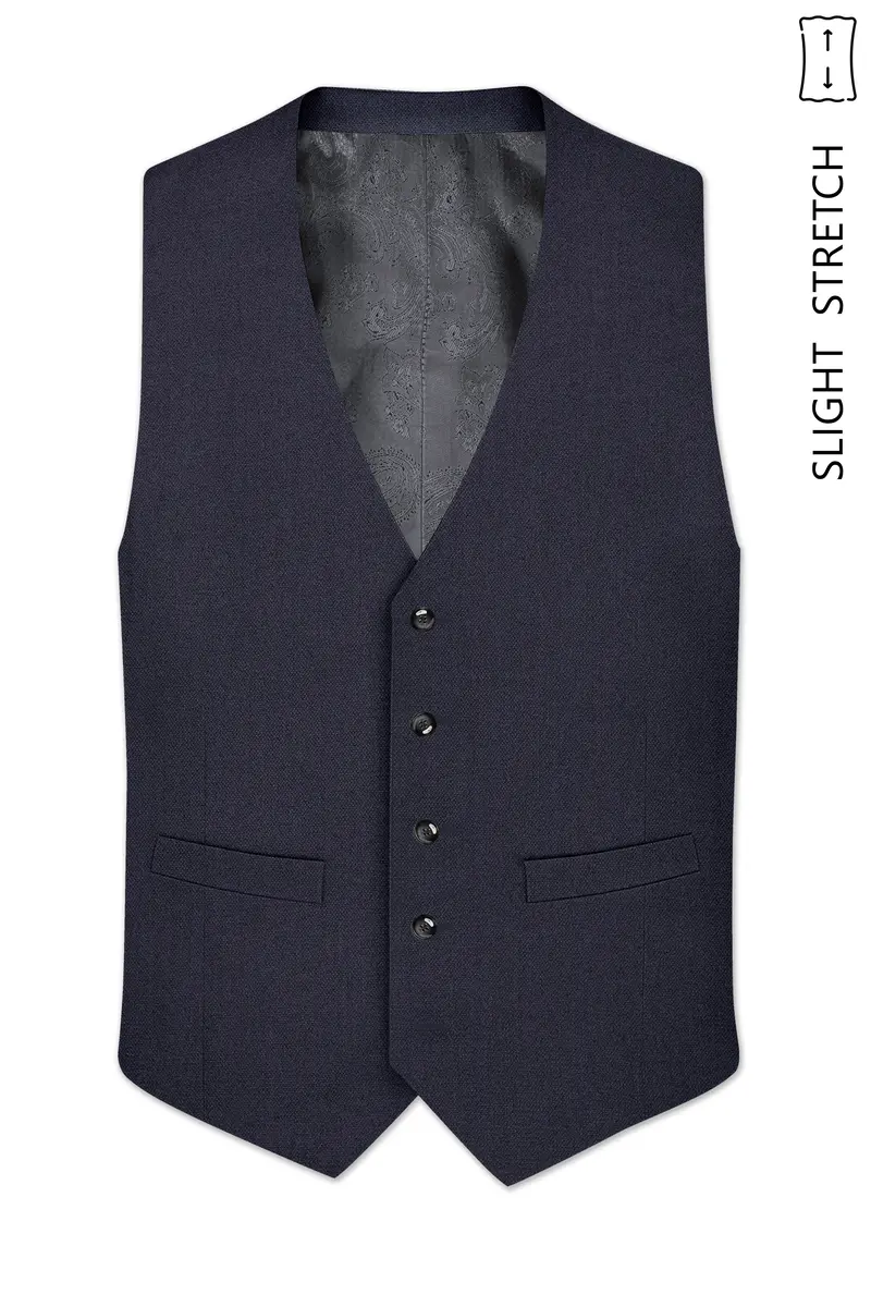 Obsidian-Paynes Gray Diamond Textured Wool Rich Slight Stretch Waistcoat 2