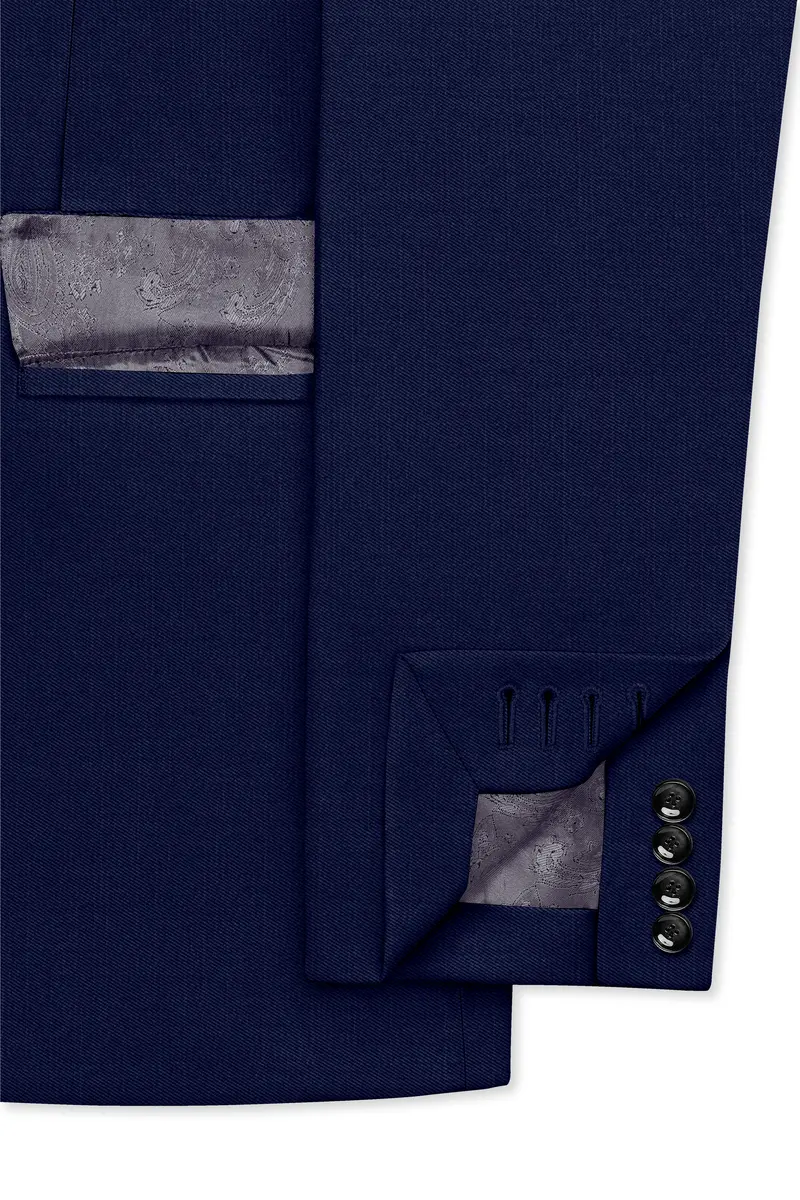 Obsidio-Ebony Navy Blue Wool Rich Slight Stretch Double Breasted Blazer 6