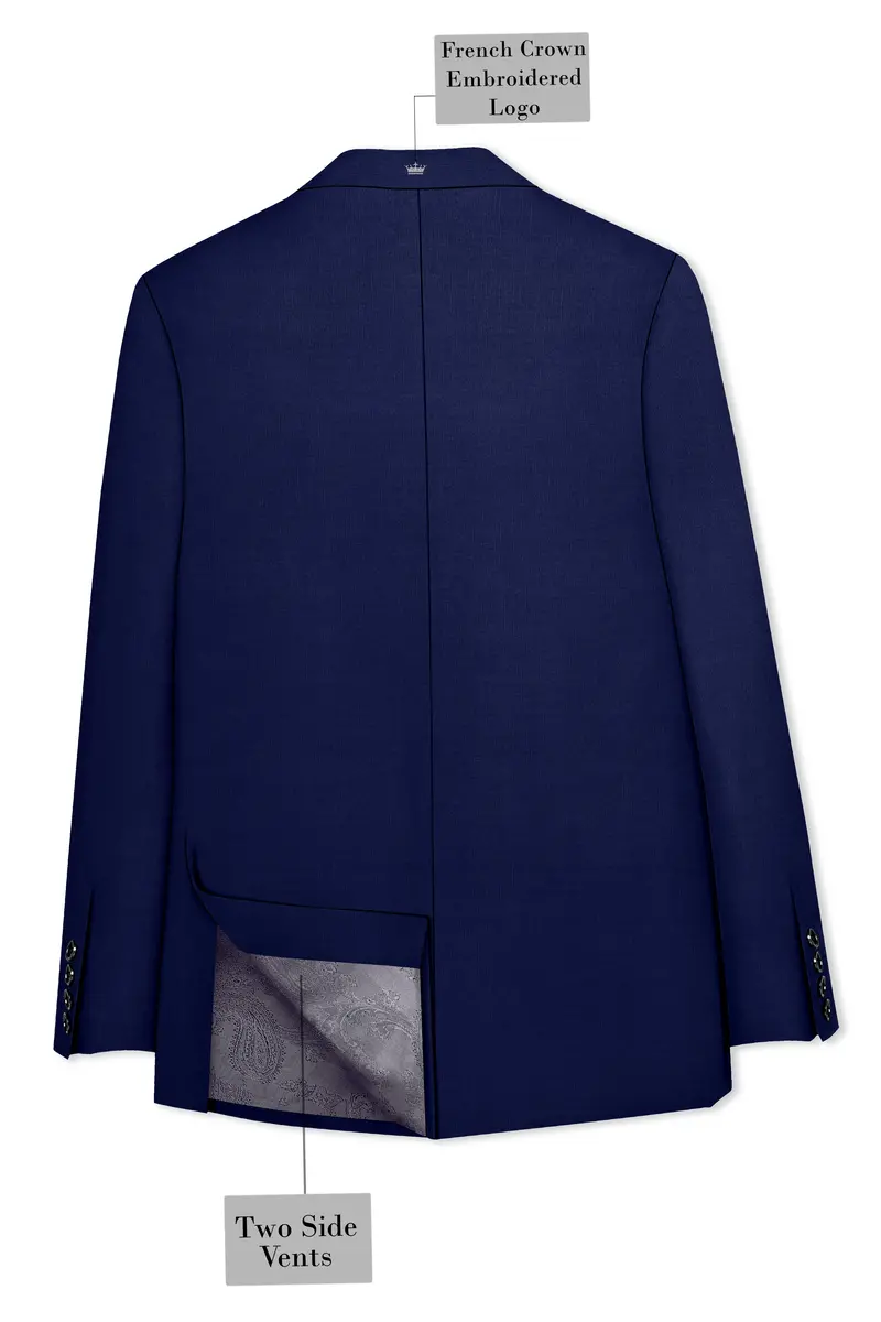 Obsidio-Ebony Navy Blue Wool Rich Slight Stretch Double Breasted Blazer 8