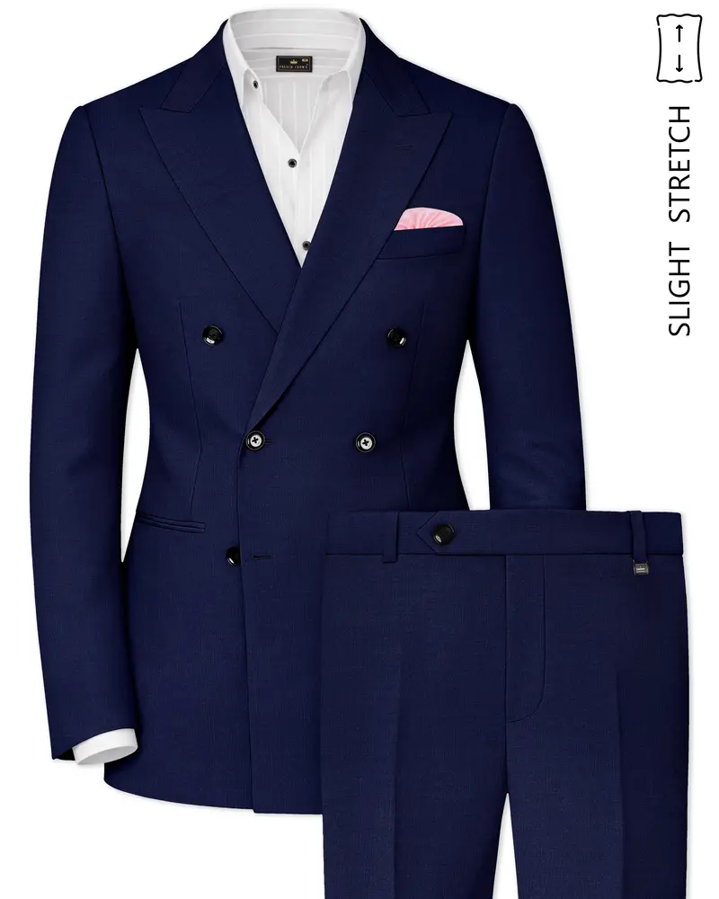 Obsidio-Ebony Navy Blue Wool Rich Slight Stretch Double Breasted Suit 1