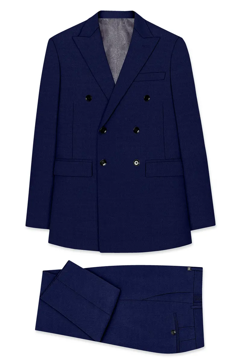 Obsidio-Ebony Navy Blue Wool Rich Slight Stretch Double Breasted Suit 11