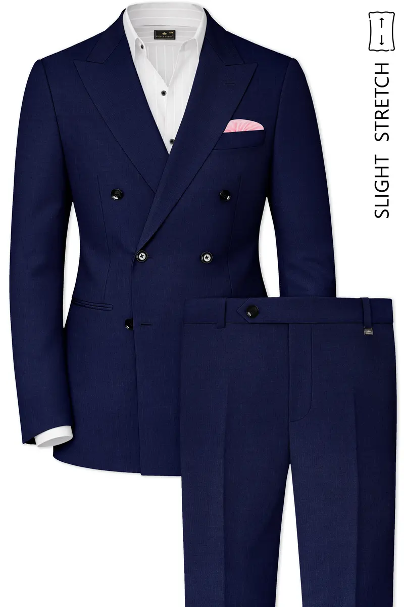 Obsidio-Ebony Navy Blue Wool Rich Slight Stretch Double Breasted Suit 2
