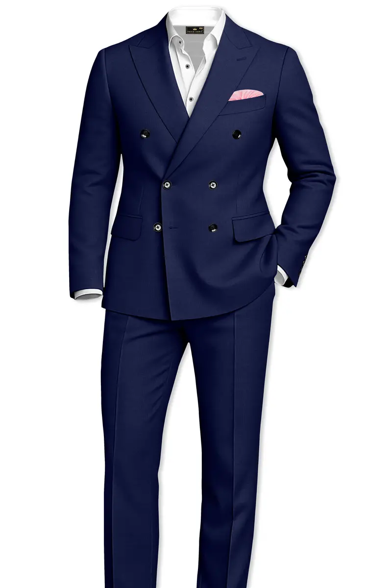 Obsidio-Ebony Navy Blue Wool Rich Slight Stretch Double Breasted Suit 4