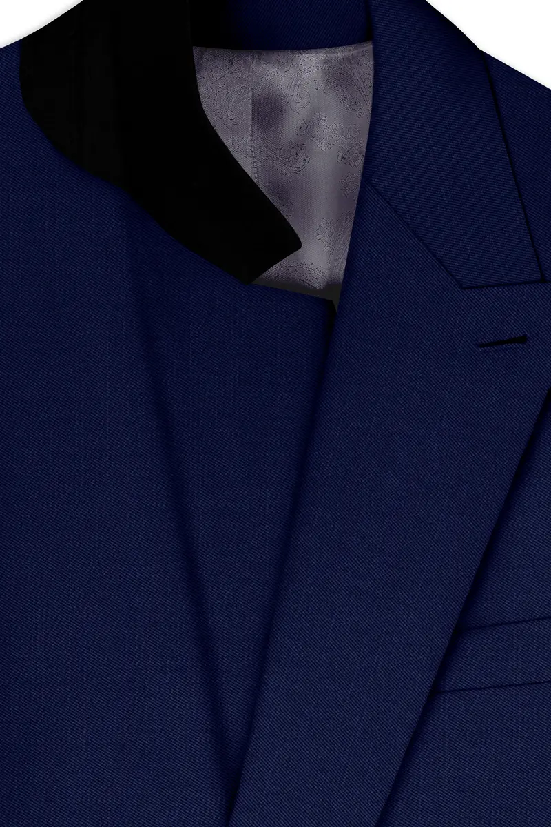 Obsidio-Ebony Navy Blue Wool Rich Slight Stretch Double Breasted Suit 5