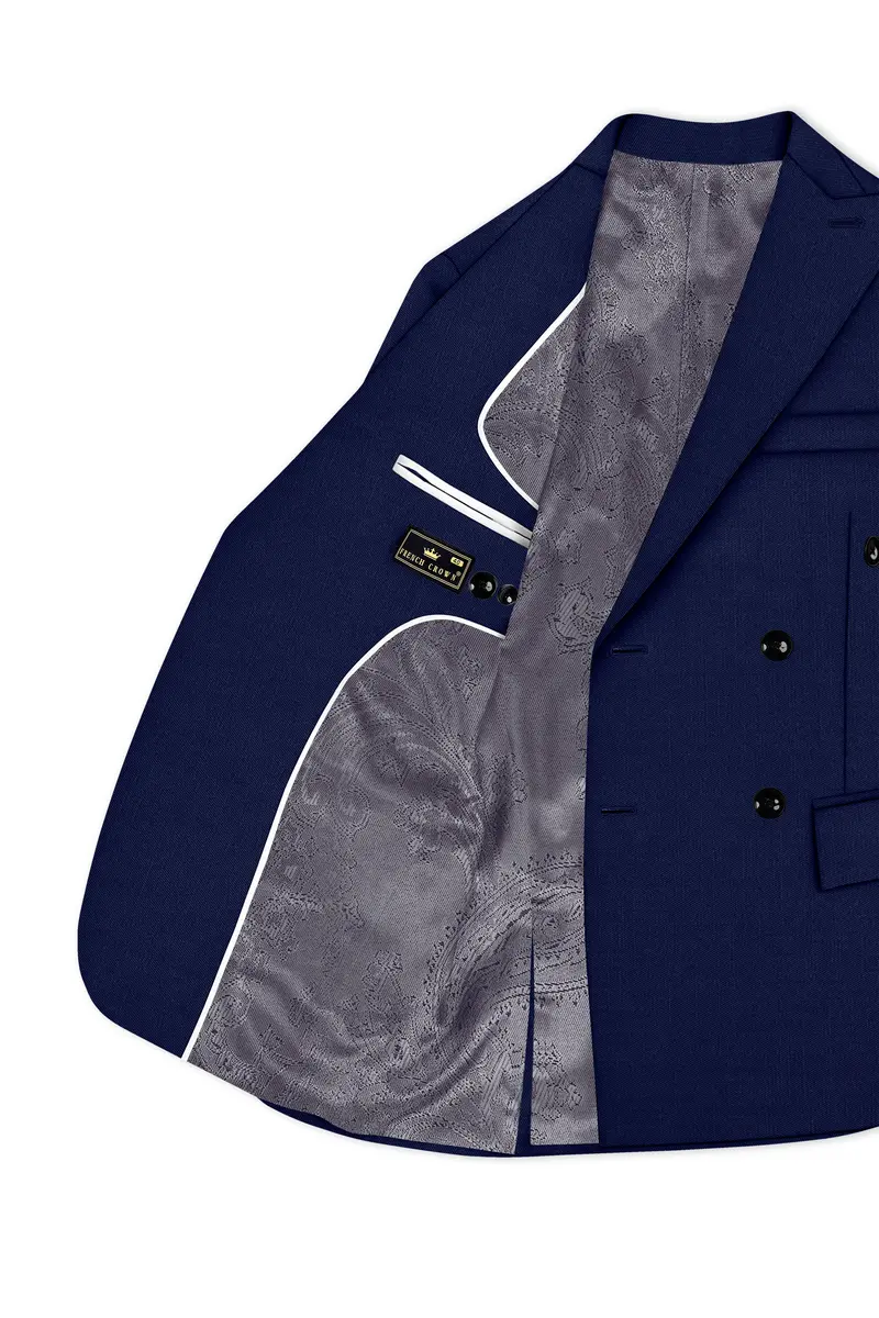Obsidio-Ebony Navy Blue Wool Rich Slight Stretch Double Breasted Suit 6