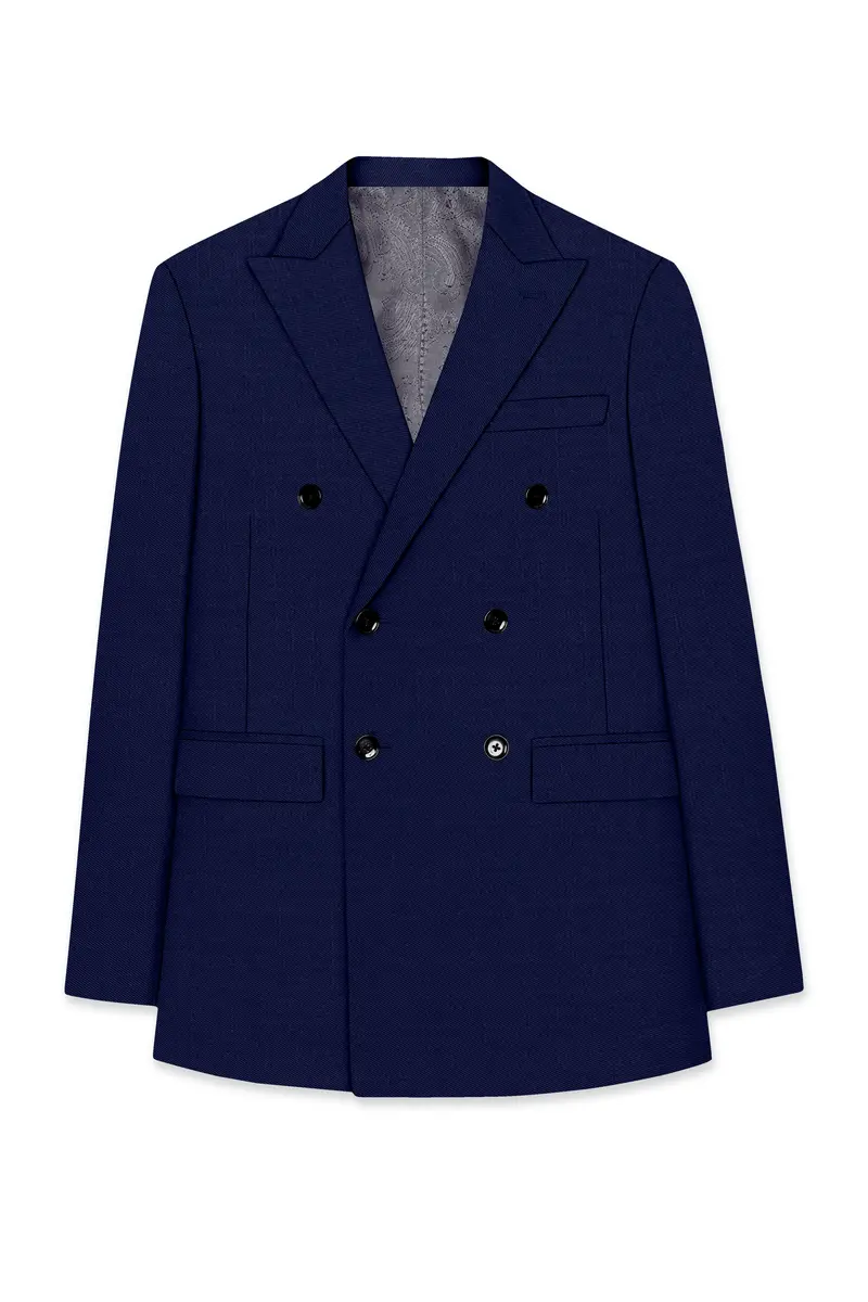 Obsidio-Ebony Navy Blue Wool Rich Slight Stretch Double Breasted Suit 8