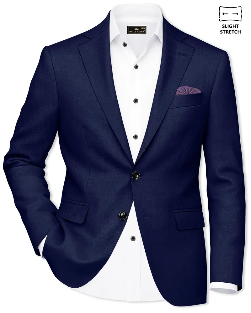 Obsidio-Ebony Navy Blue Wool Rich Slight Stretch Single Breasted Blazer 1