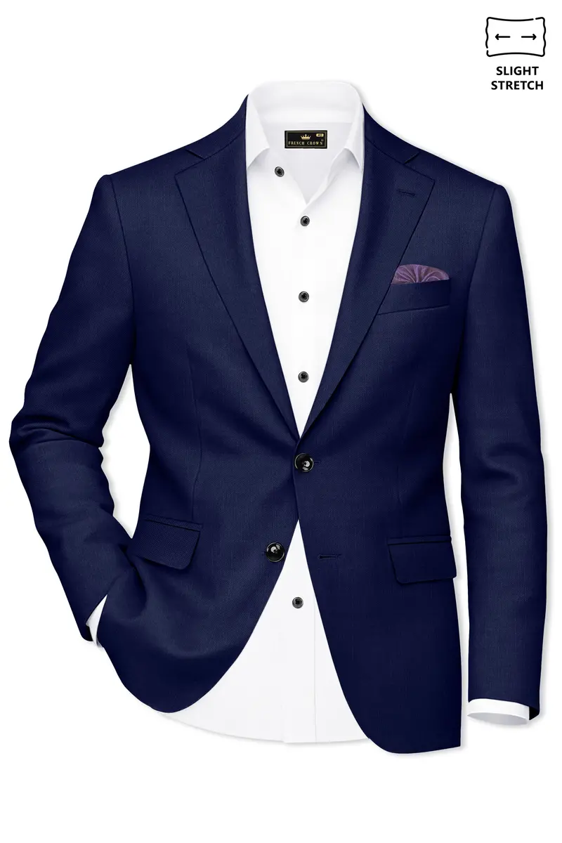 Obsidio-Ebony Navy Blue Wool Rich Slight Stretch Single Breasted Blazer 2