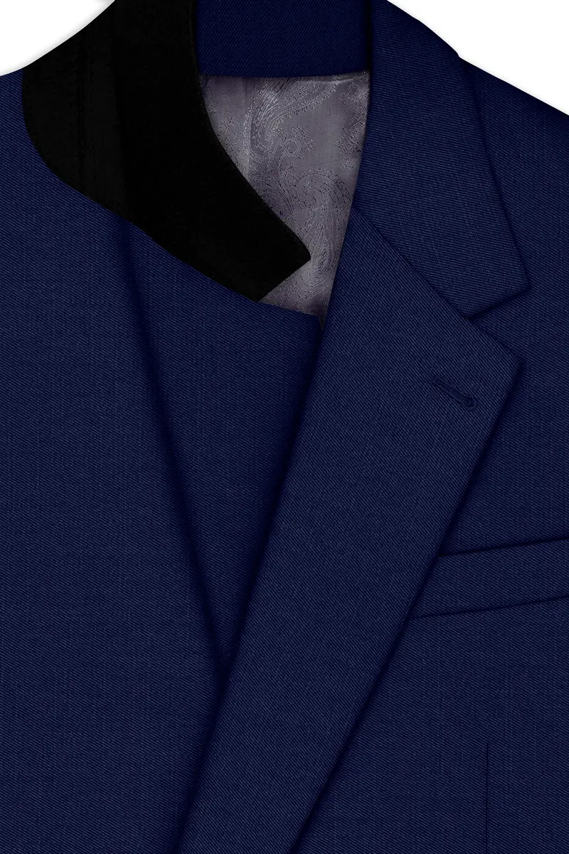 Obsidio-Ebony Navy Blue Wool Rich Slight Stretch Single Breasted Blazer 4