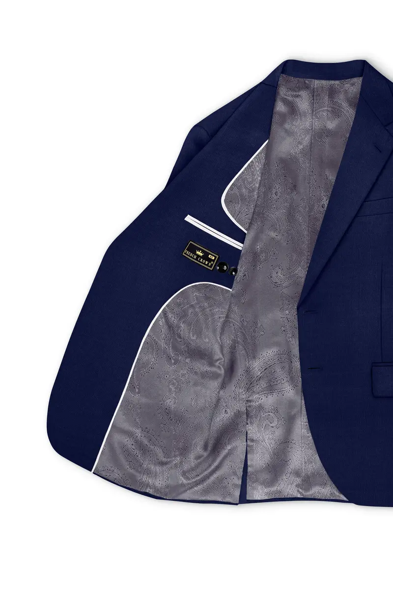 Obsidio-Ebony Navy Blue Wool Rich Slight Stretch Single Breasted Blazer 5