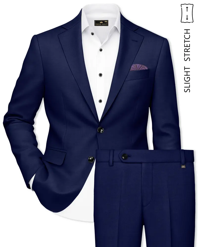 Obsidio-Ebony Navy Blue Wool Rich Slight Stretch Single Breasted Suit 1