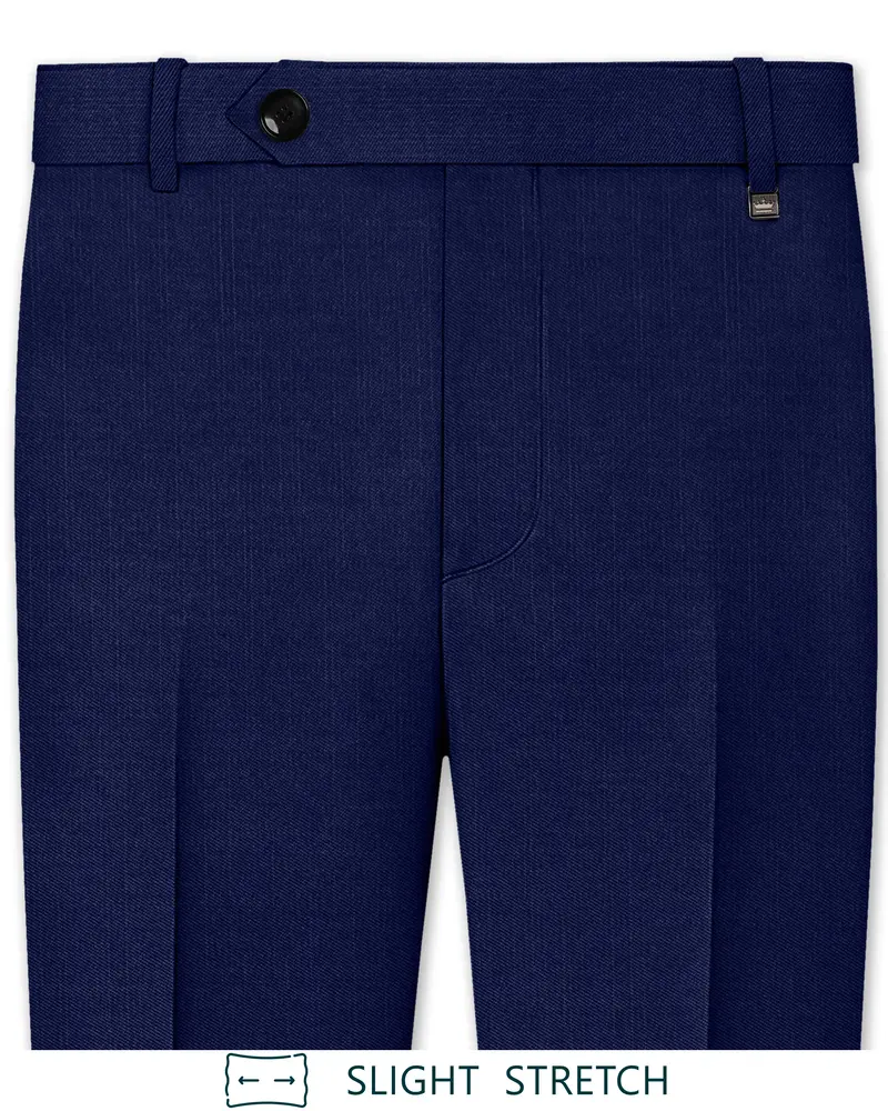 Obsidio-Ebony Navy Blue Wool Rich Slight Stretch Waistband Pant 1