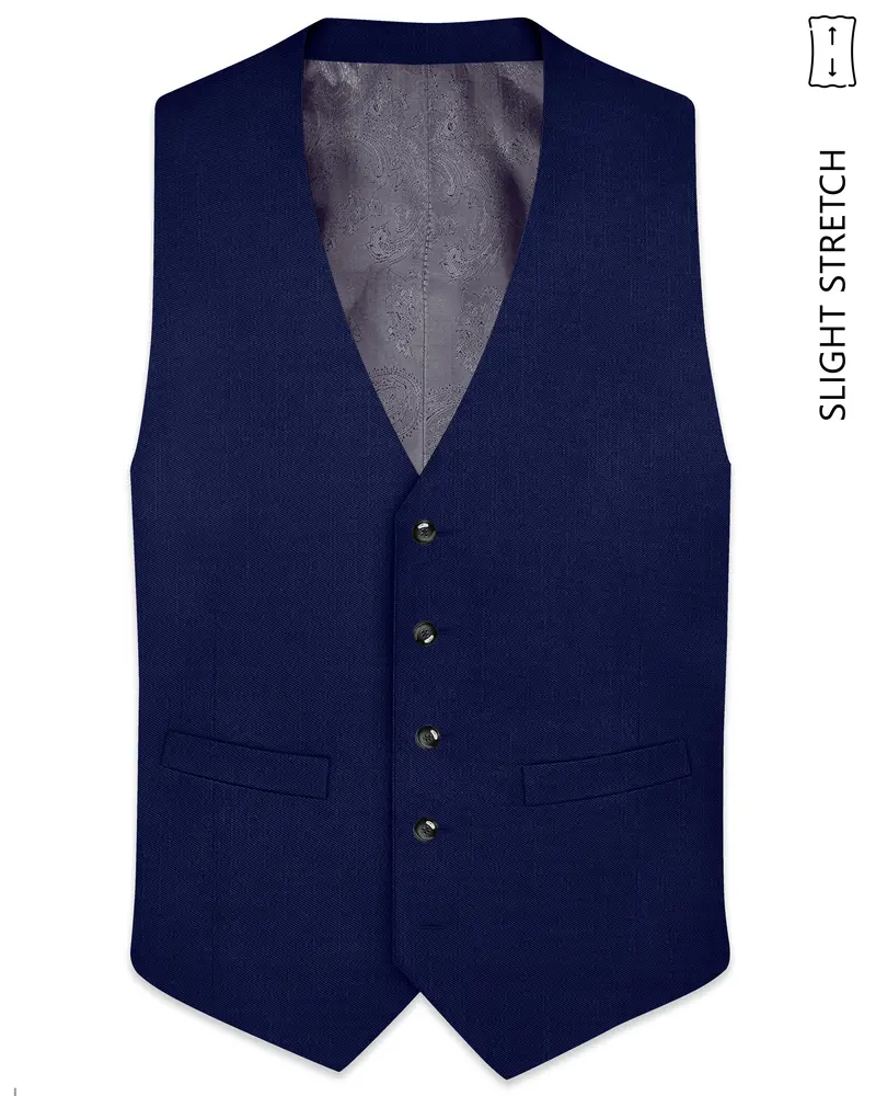 Obsidio-Ebony Navy Blue Wool Rich Slight Stretch Waistcoat 1