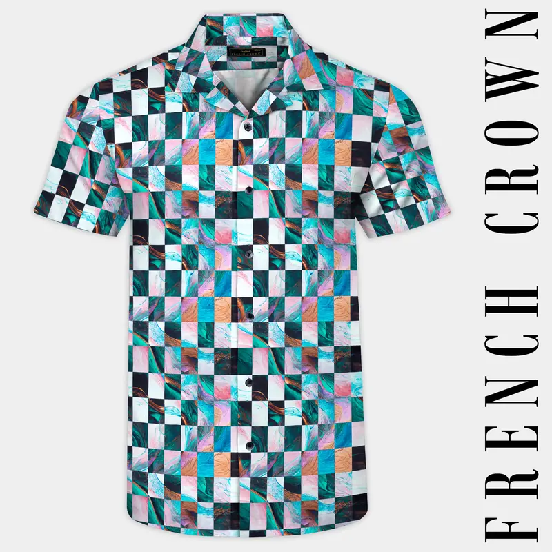Ocean Blue Multicolour Printed Plaid Super Soft Premium Cotton Shirt 1