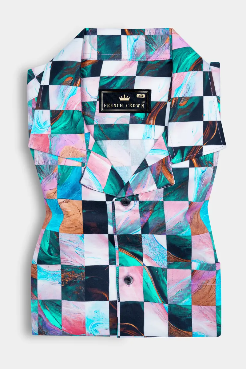Ocean Blue Multicolour Printed Plaid Super Soft Premium Cotton Shirt 5