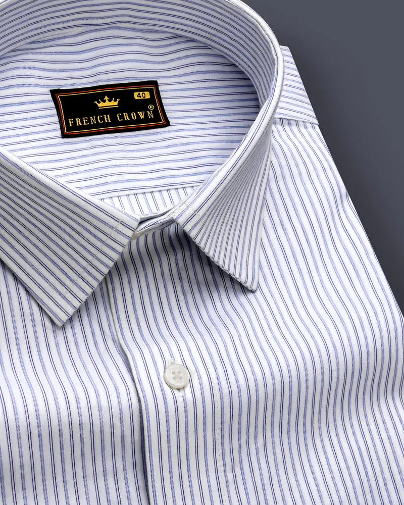 Ocean Breeze-Periwinkle Blue And Bright White Pinstripes Dobby Textured Premium Giza Cotton Dress Shirt 1