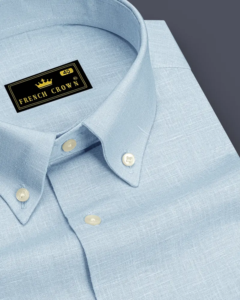 Ocean-Casper Blue Luxurious Linen Button Down Dress Shirt 1