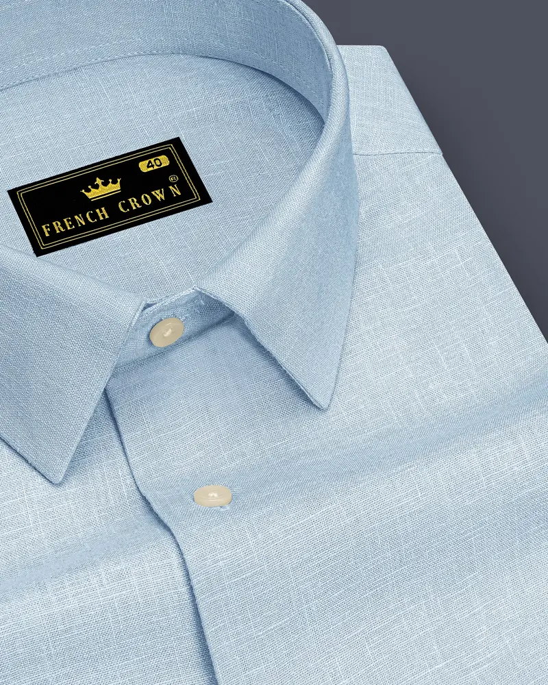 Ocean-Casper Blue Luxurious Linen Dress Shirt 1
