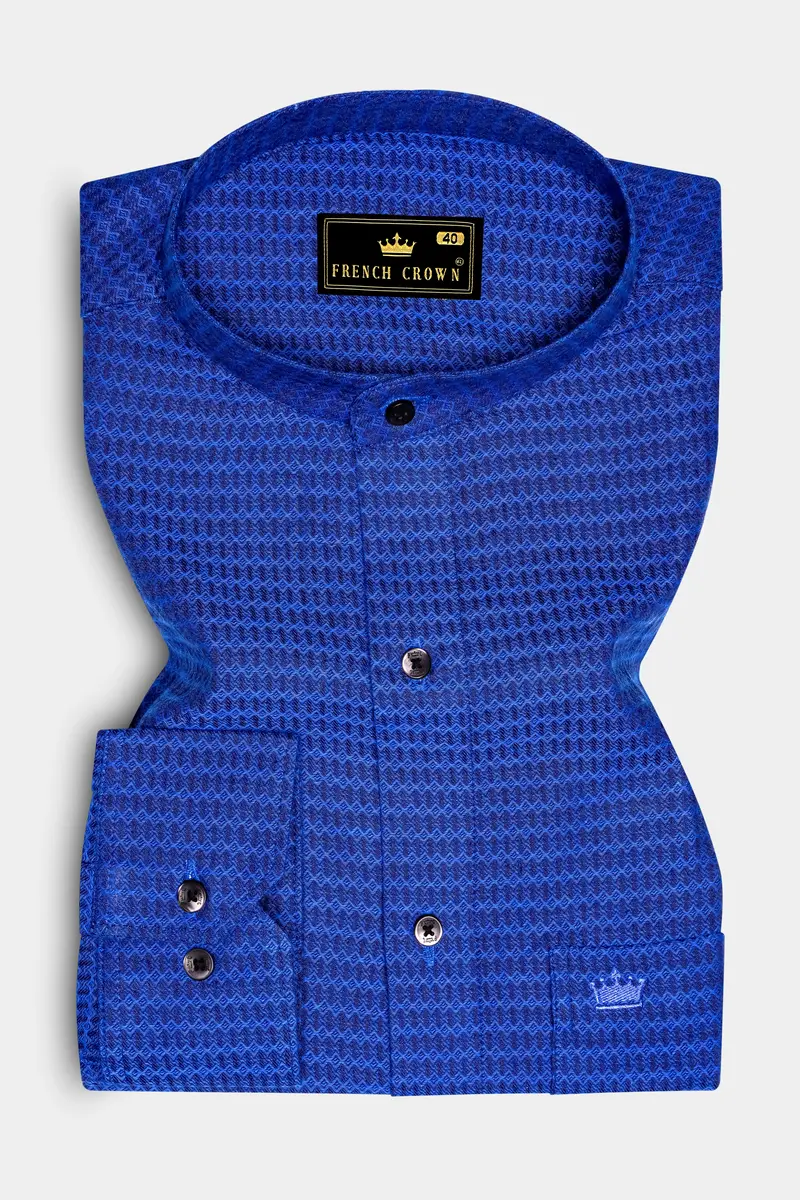 Oceanic-Biscay Blue Jacquard Textured Premium Cotton Semi Formal Shirt 3