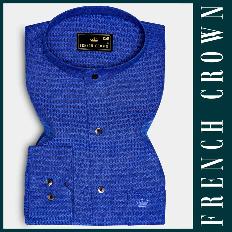 Oceanic-Biscay Blue Jacquard Textured Premium Cotton Semi Formal Shirt 5
