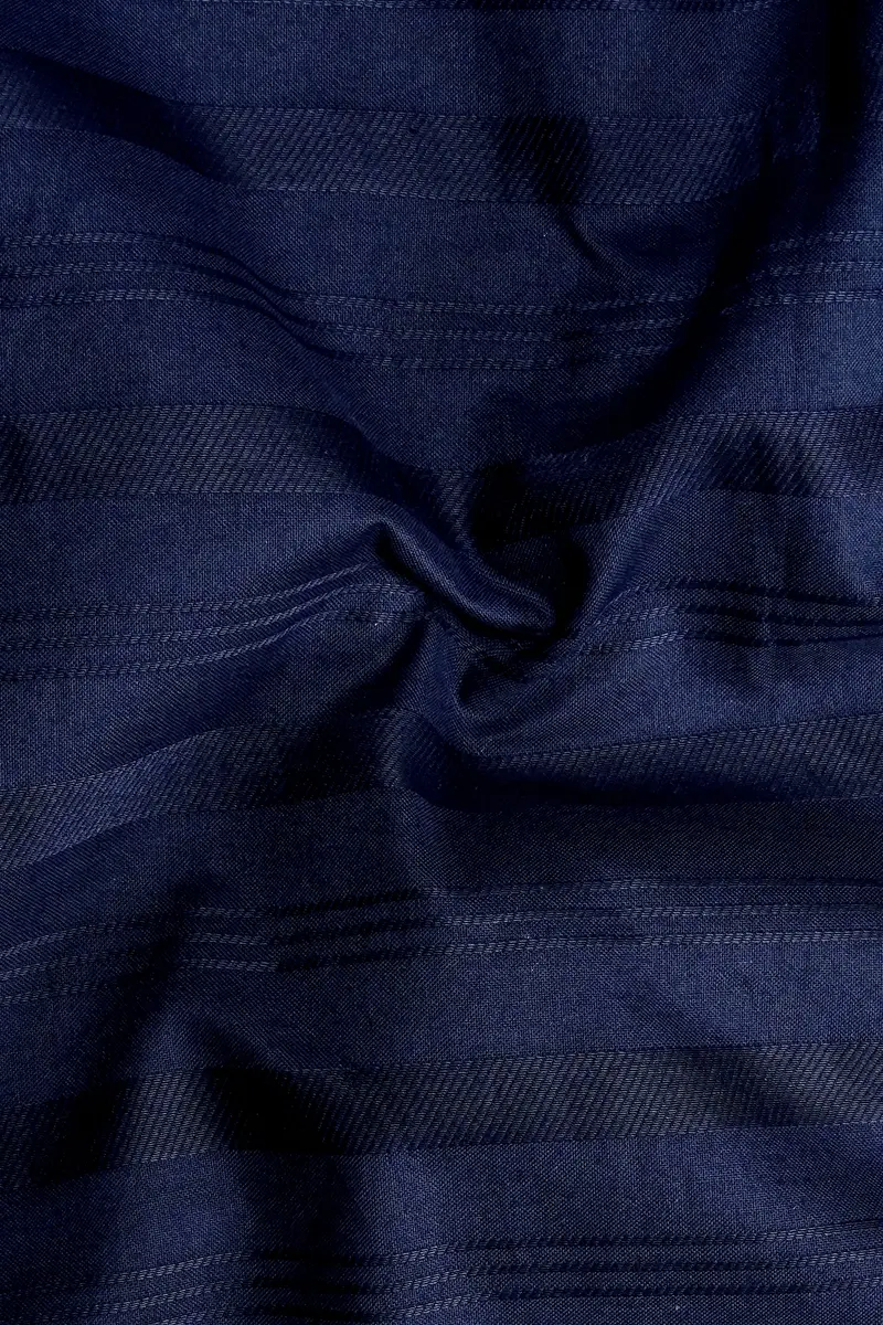 Oceanmirage-Blue Stripes Dobby Textured Premium Giza Cotton Dress Shirt 3