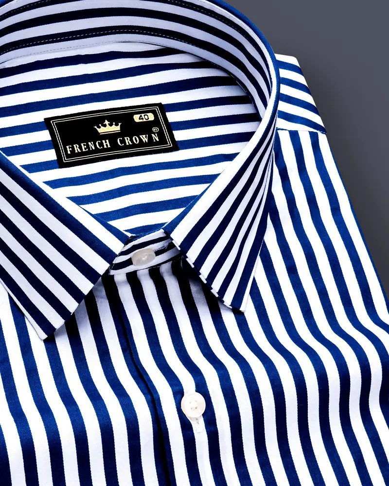 Oceanor-Catalina Blue And Bright White Striped Subtle Sheen Super Soft Premium Cotton Dress Shirt 1