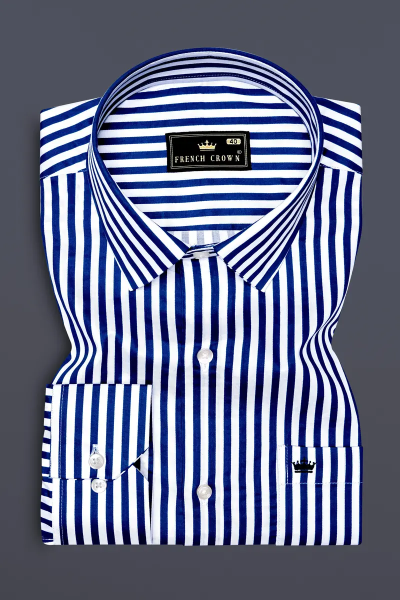 Oceanor-Catalina Blue And Bright White Striped Subtle Sheen Super Soft Premium Cotton Dress Shirt 4