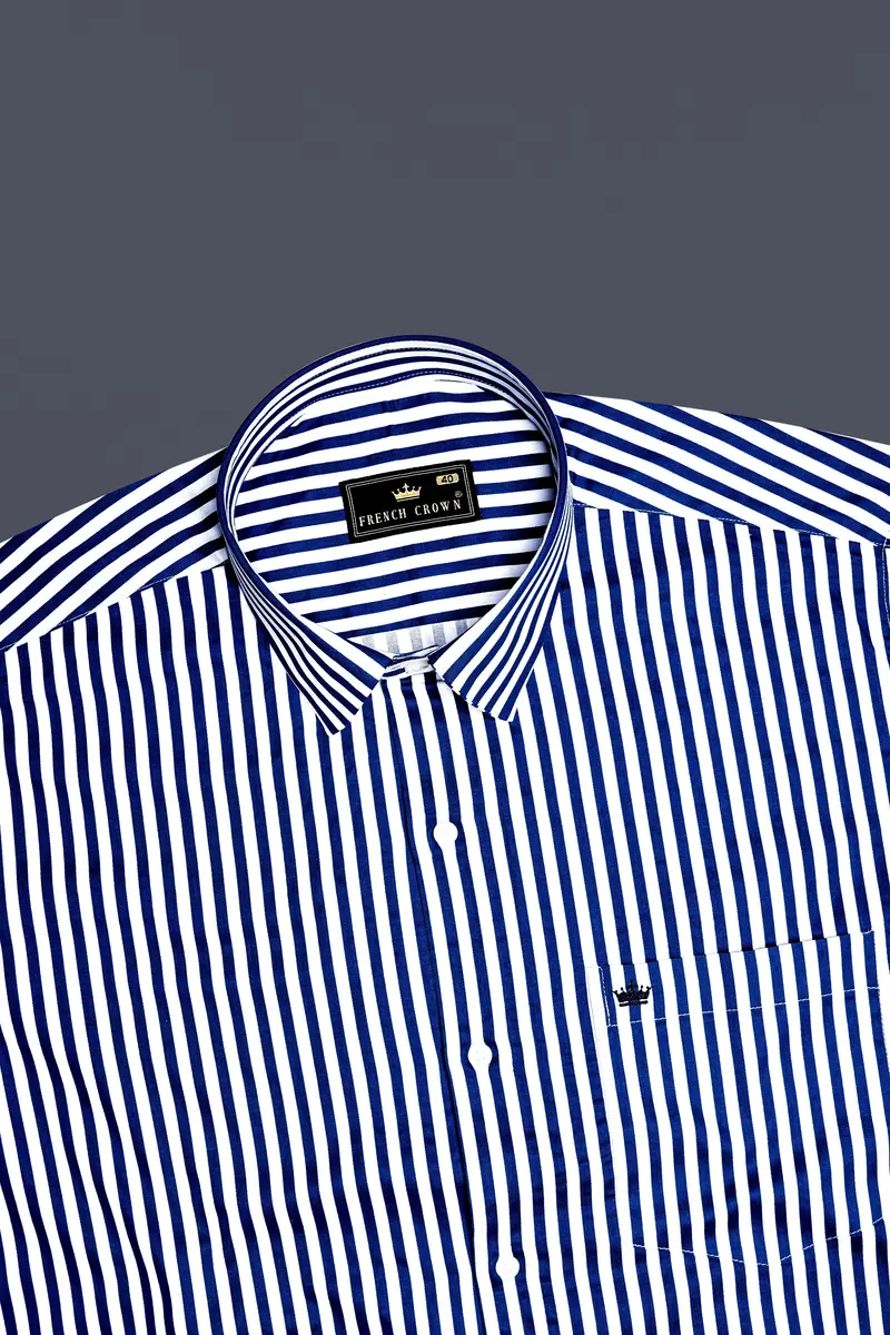 Oceanor-Catalina Blue And Bright White Striped Subtle Sheen Super Soft Premium Cotton Dress Shirt 5