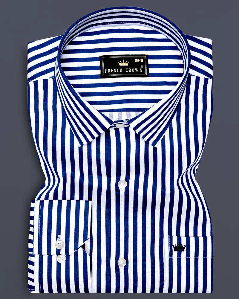 Oceanor-Catalina Blue And Bright White Striped Subtle Sheen Super Soft Premium Cotton Dress Shirt 6