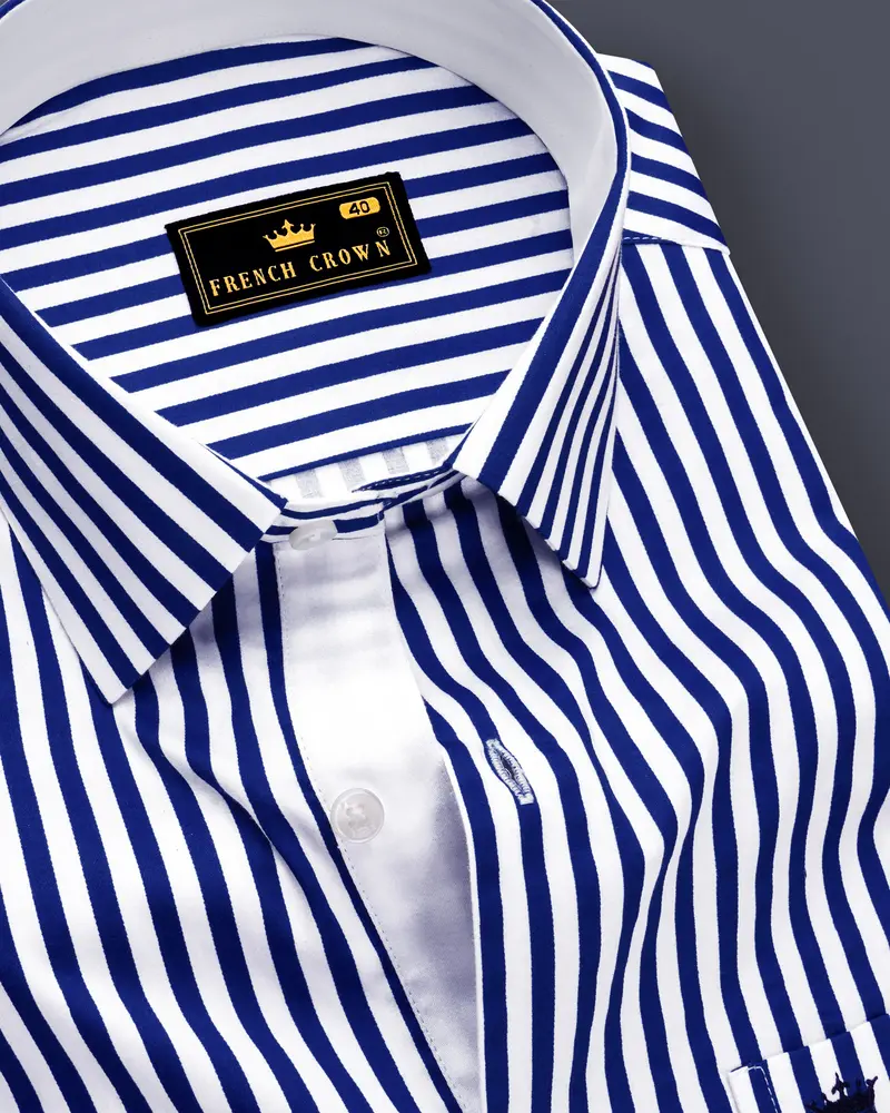 Oceanor-Catalina Blue And Bright White Striped Super Soft Premium Cotton Dress Shirt 1