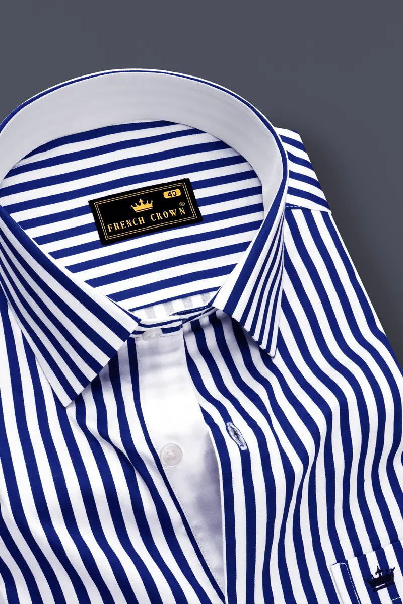 Oceanor-Catalina Blue And Bright White Striped Super Soft Premium Cotton Dress Shirt 2