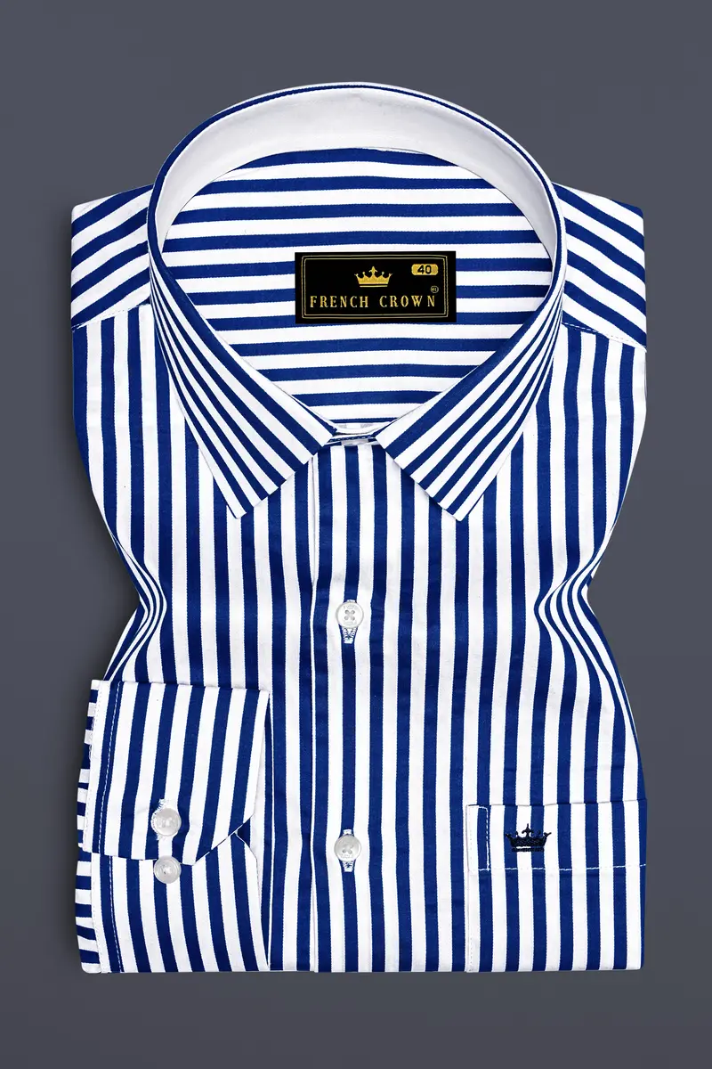 Oceanor-Catalina Blue And Bright White Striped Super Soft Premium Cotton Dress Shirt 4