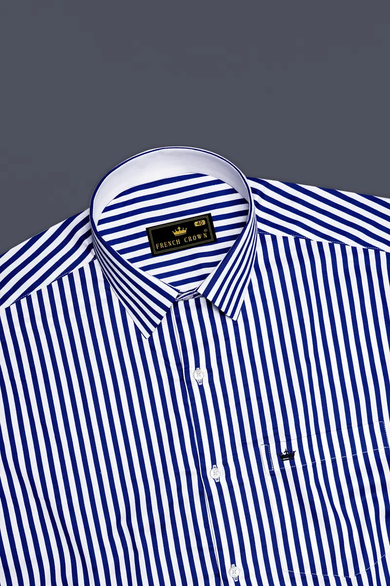 Oceanor-Catalina Blue And Bright White Striped Super Soft Premium Cotton Dress Shirt 5