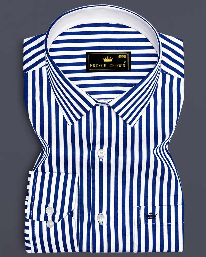 Oceanor-Catalina Blue And Bright White Striped Super Soft Premium Cotton Dress Shirt 6
