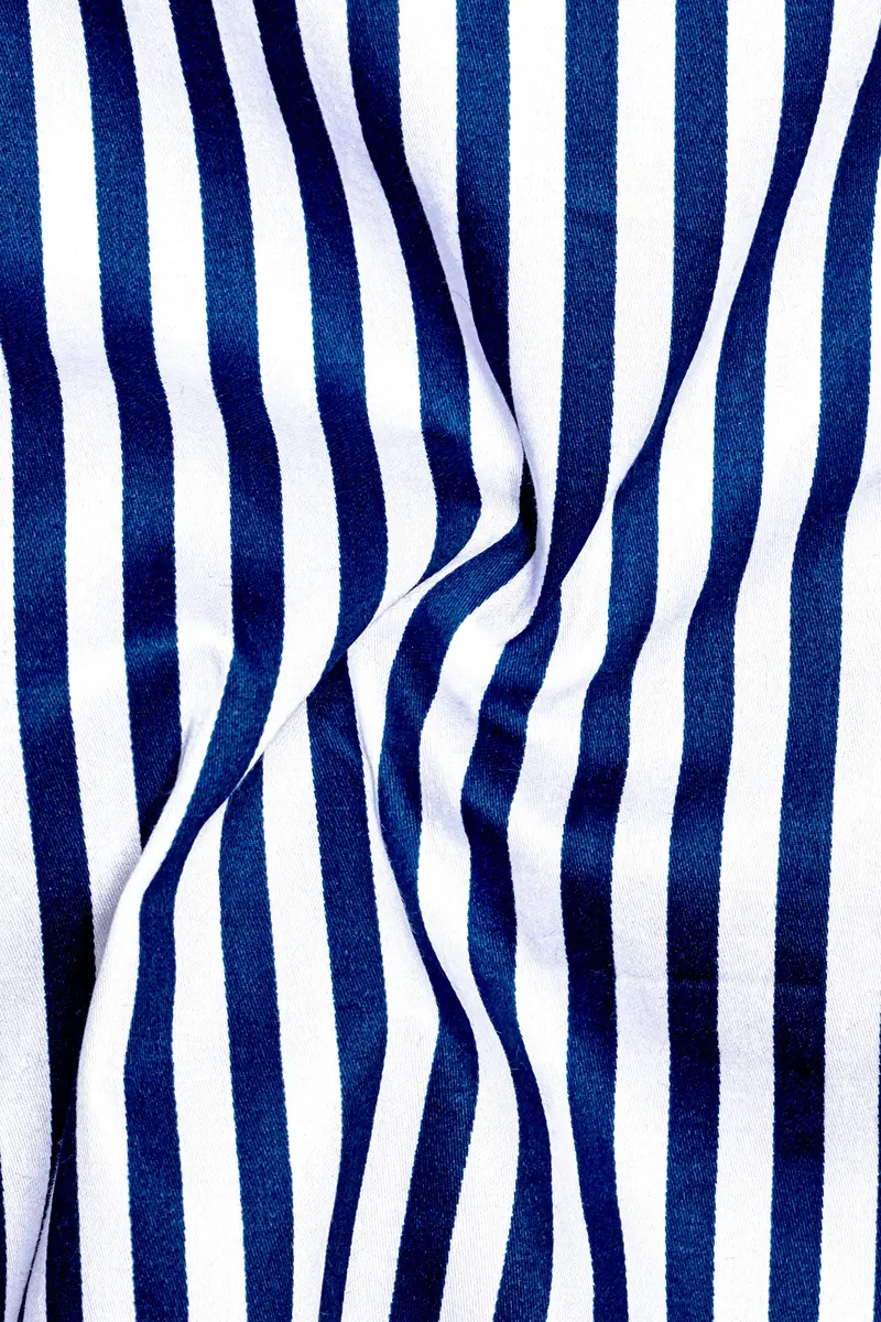 Oceanor-Catalina Blue And Bright White Striped Super Soft Premium Cotton Dress White Cuff Collar Shirt 3