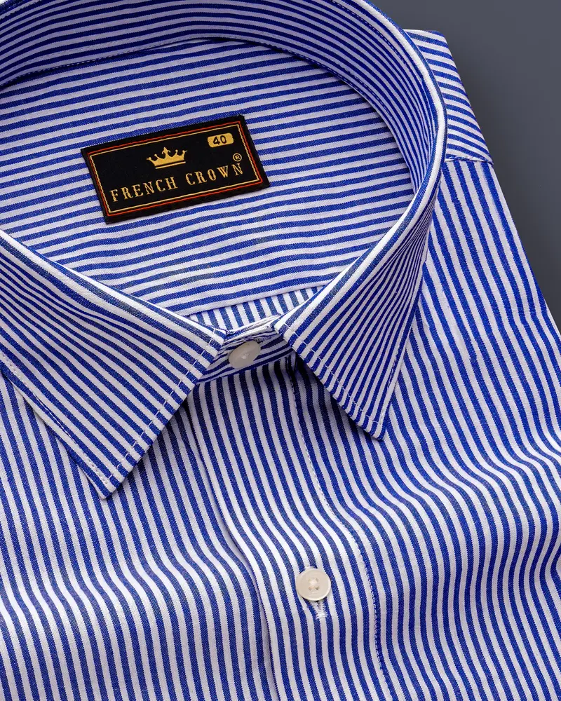 Oceawhite-Sapphire Blue And Bright White Striped Super Soft Premium Dress Shirt 1