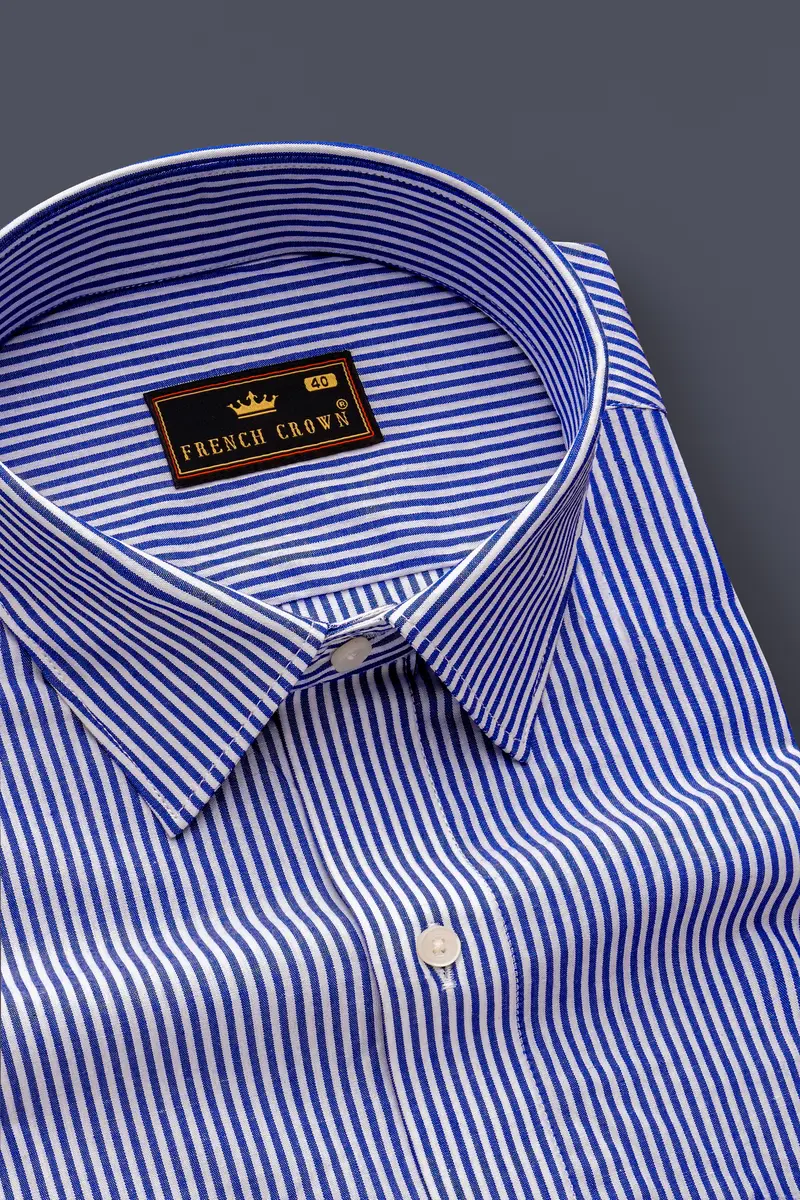 Oceawhite-Sapphire Blue And Bright White Striped Super Soft Premium Dress Shirt 2