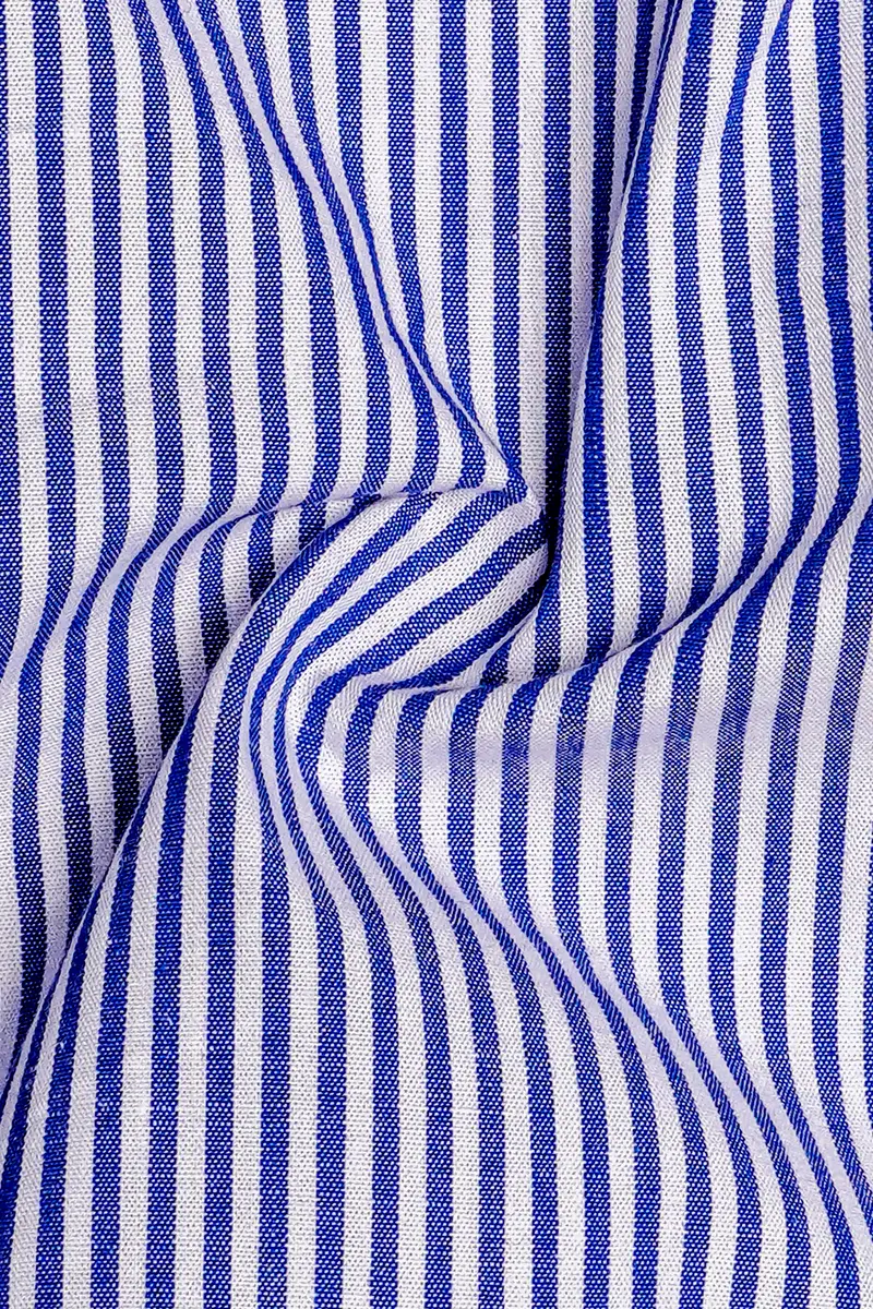 Oceawhite-Sapphire Blue And Bright White Striped Super Soft Premium Dress Shirt 3