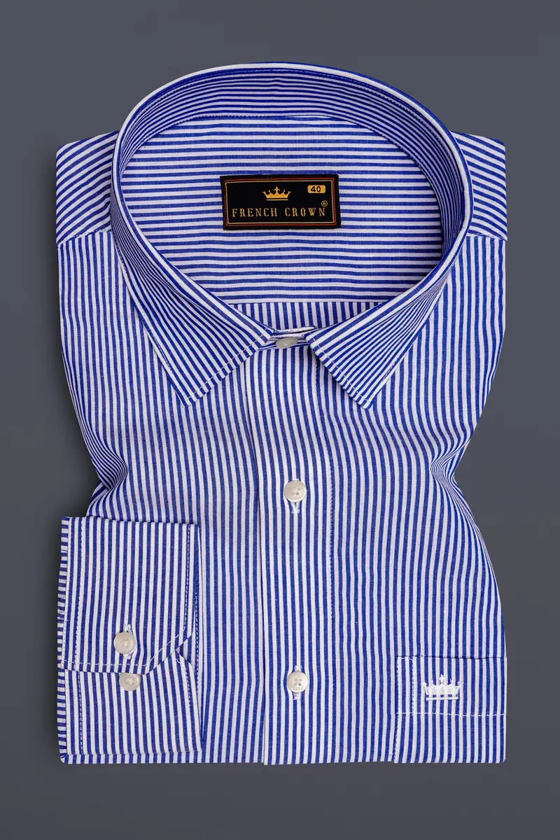 Oceawhite-Sapphire Blue And Bright White Striped Super Soft Premium Dress Shirt 4