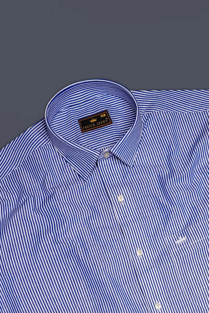 Oceawhite-Sapphire Blue And Bright White Striped Super Soft Premium Dress Shirt 5
