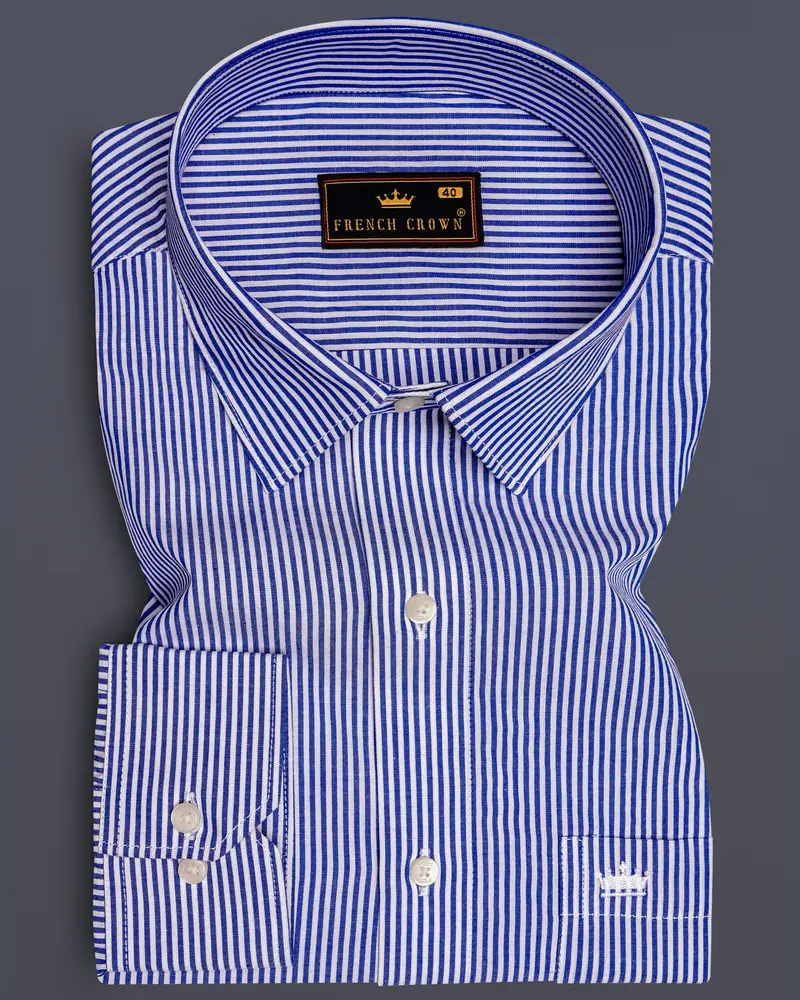 Oceawhite-Sapphire Blue And Bright White Striped Super Soft Premium Dress Shirt 6