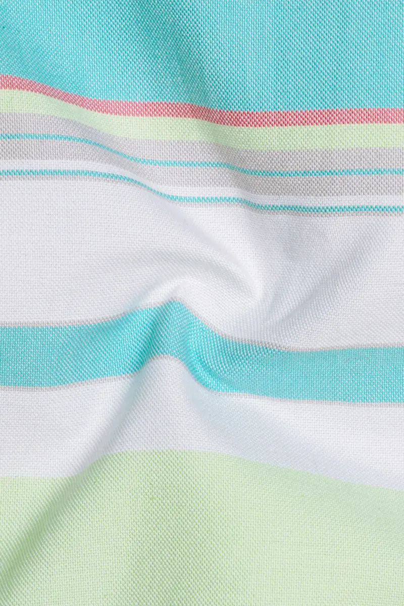 Oceverde-Bermuda Blue And Sprout Green Bayadere Striped Heavy Weight Oxford Premium Cotton Casual Shirt 3