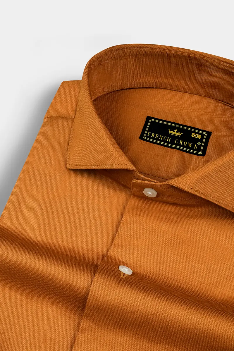 Ochre Orange Dobby Textured Premium Cotton Shirt 1