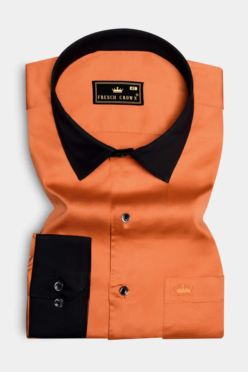 Ochre-Raw Sienna Orange Solid Twill Premium Cotton Semi Formal Shirt 2