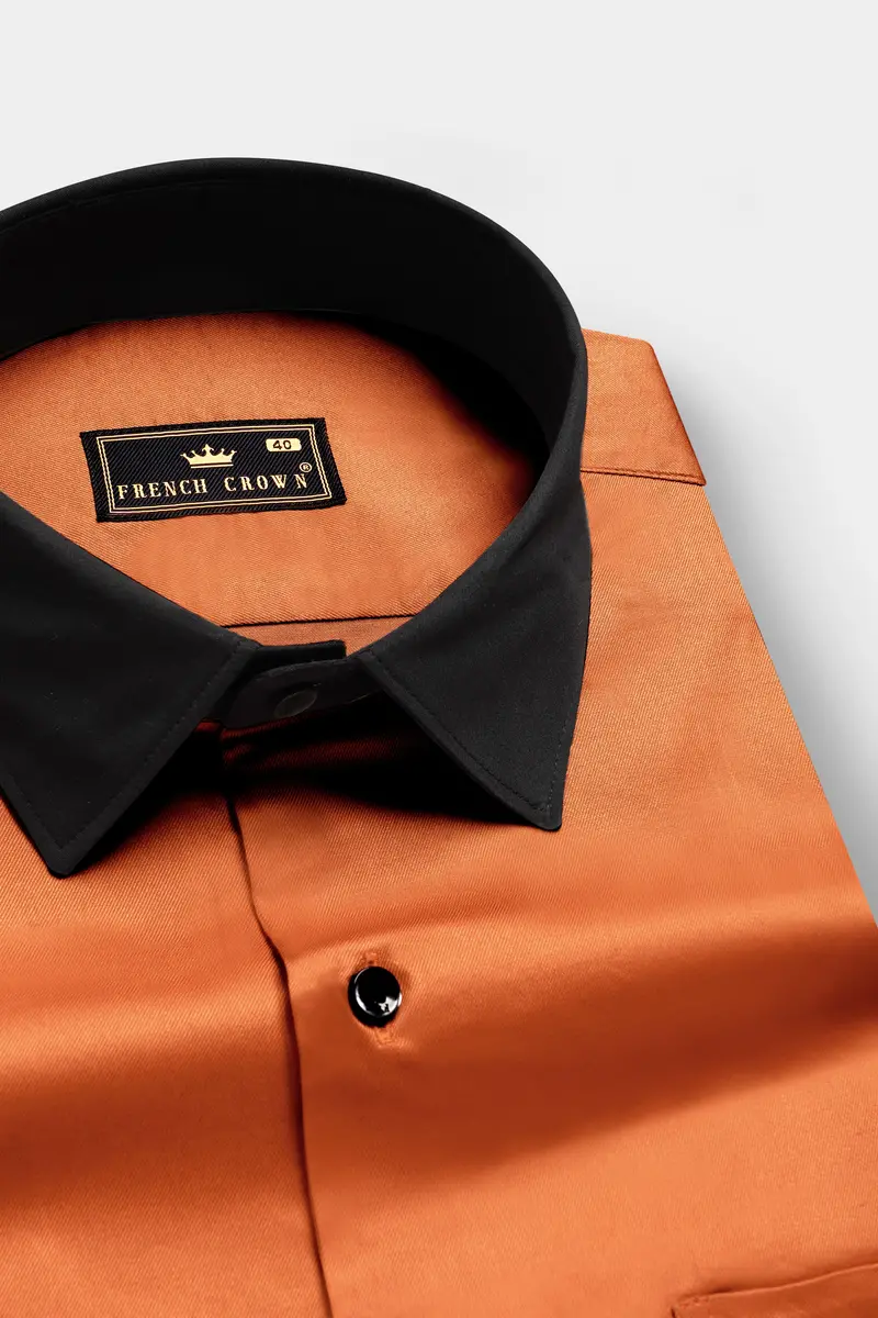 Ochre-Raw Sienna Orange Solid Twill Premium Cotton Semi Formal Shirt 4