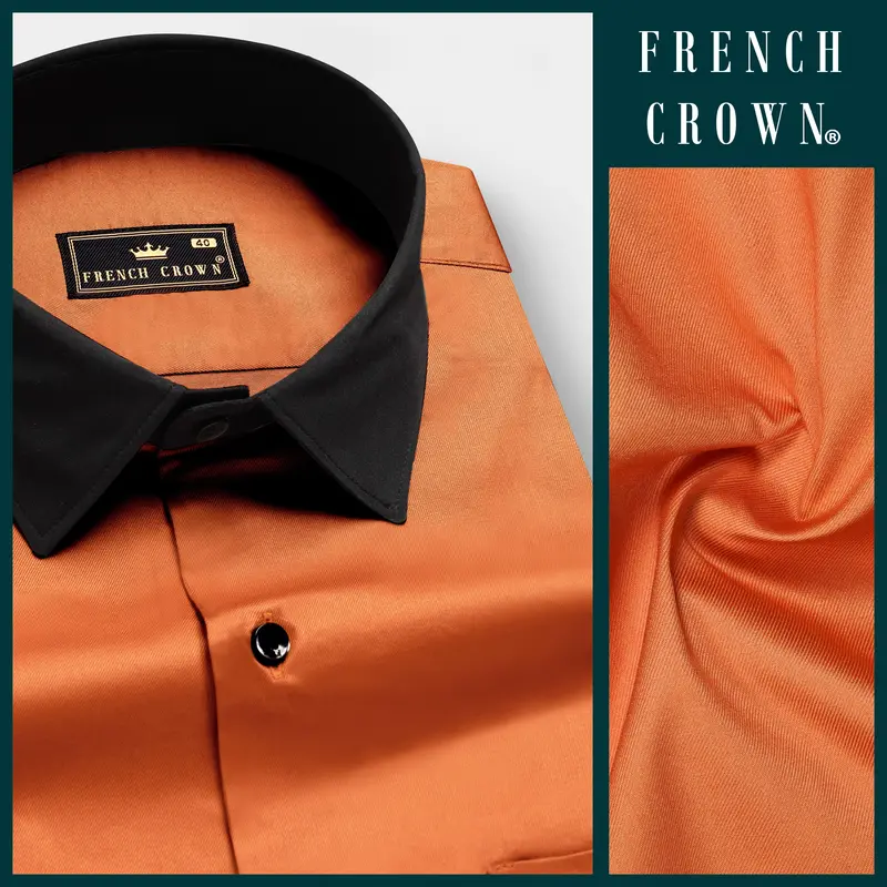 Ochre-Raw Sienna Orange Solid Twill Premium Cotton Semi Formal Shirt 8
