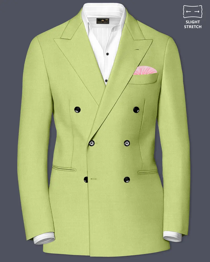 Ochre-Tan Green Wool Rich Slight Stretch Double Breasted Blazer 1