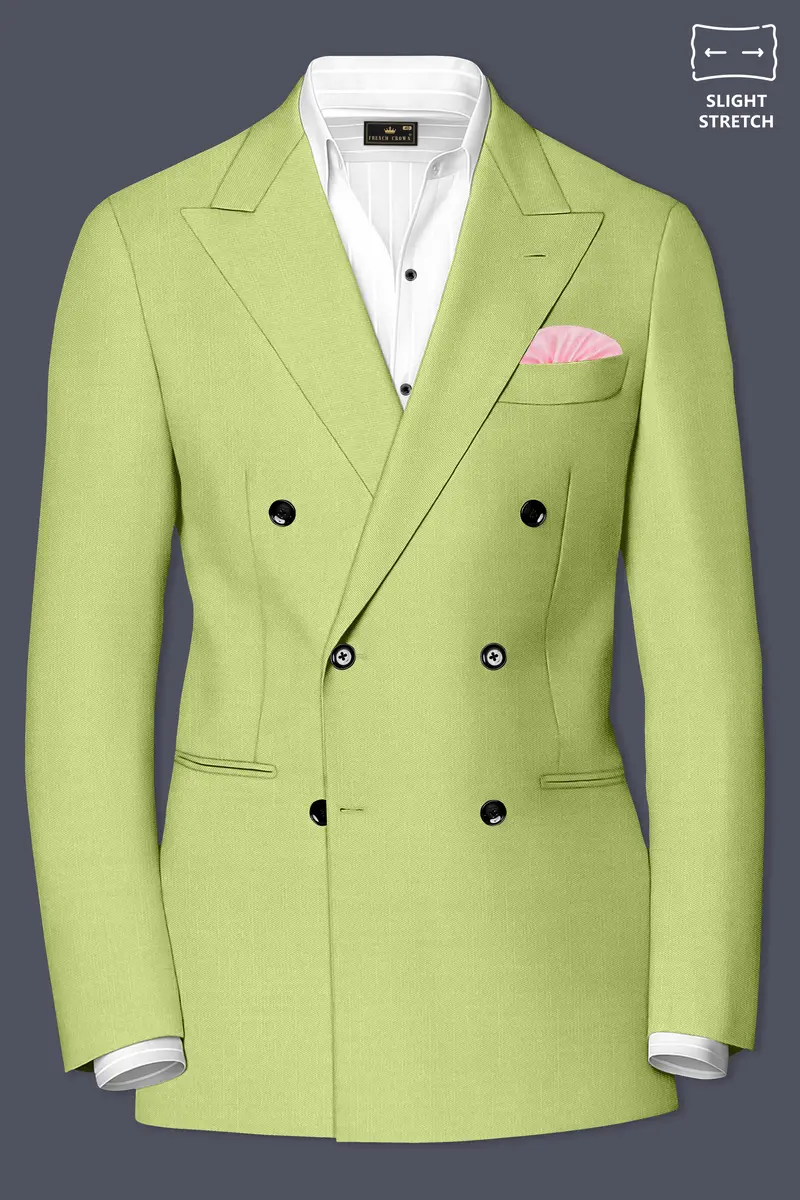 Ochre-Tan Green Wool Rich Slight Stretch Double Breasted Blazer 2